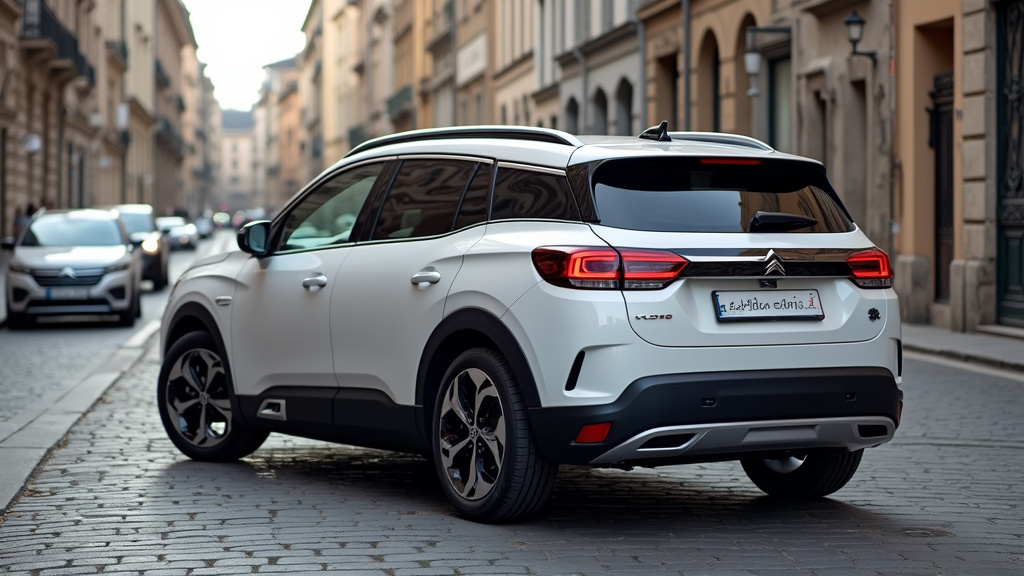 Citroën BX garée dans une rue pavée, vue de profil mettant en valeur sa ligne horizontale et ses feux arrière