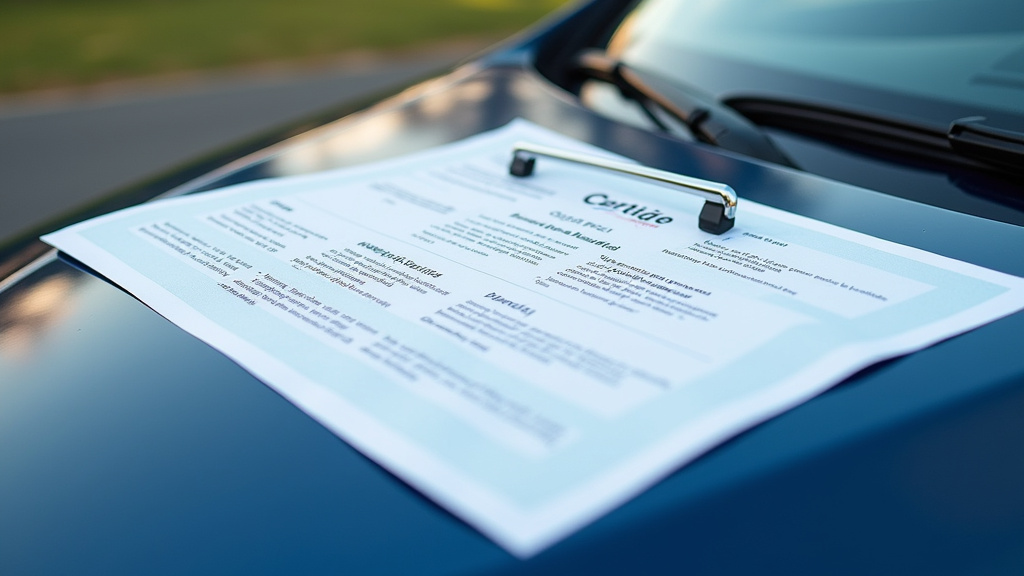 Document officiel de certificat de conformité européen (COC) posé sur une voiture allemande