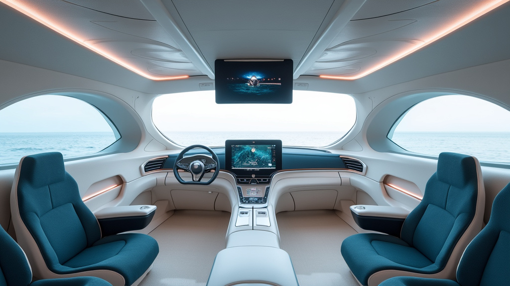 Intérieur du Fisker Ocean avec sièges en matériaux recyclés et écran central