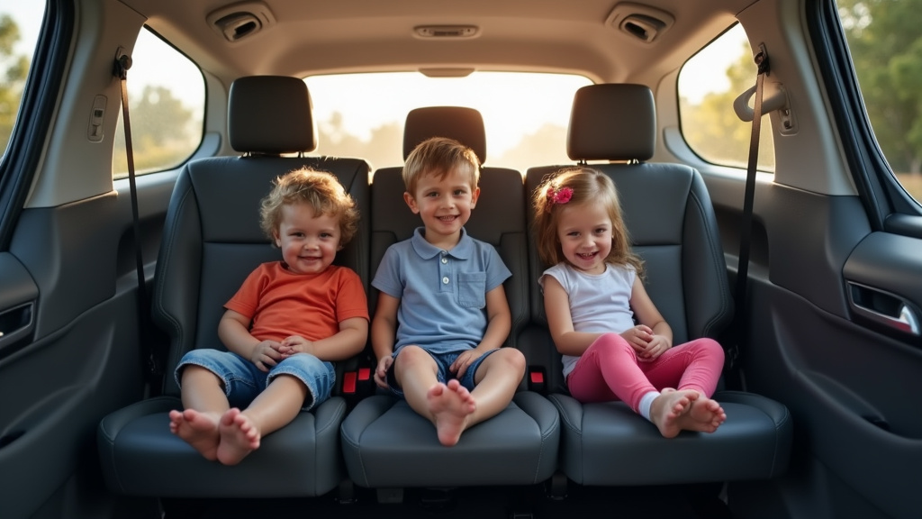 Intérieur du Renault Grand Scenic 7 places avec sièges arrière déployés et enfants installés