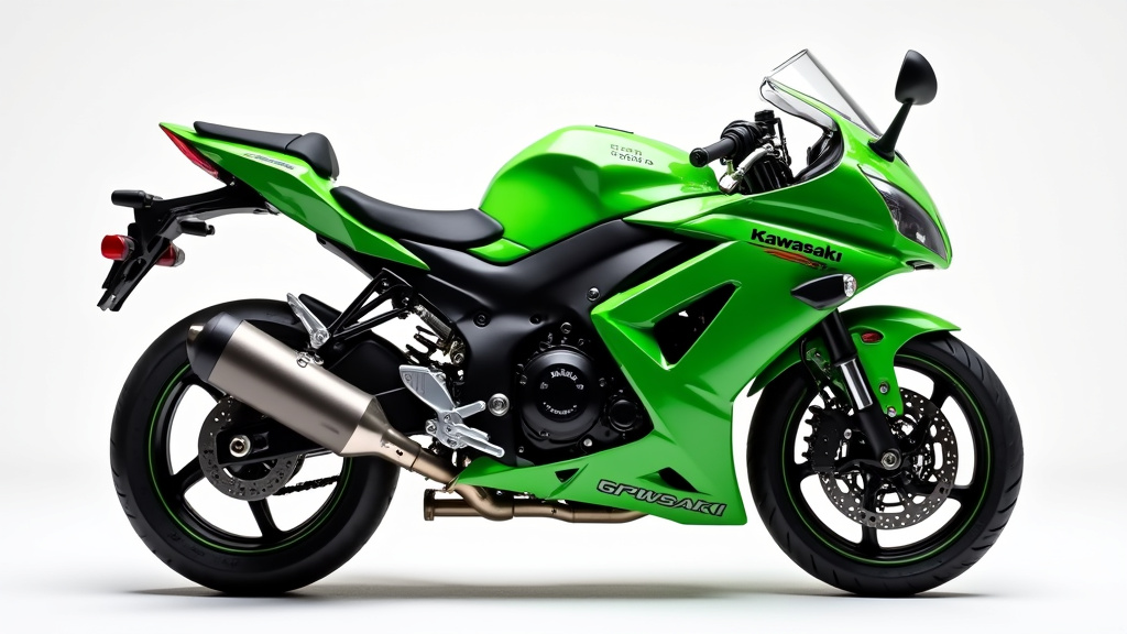 Kawasaki GPZ900R vue de côté gauche, montrant son design anguleux et ses jantes distinctes