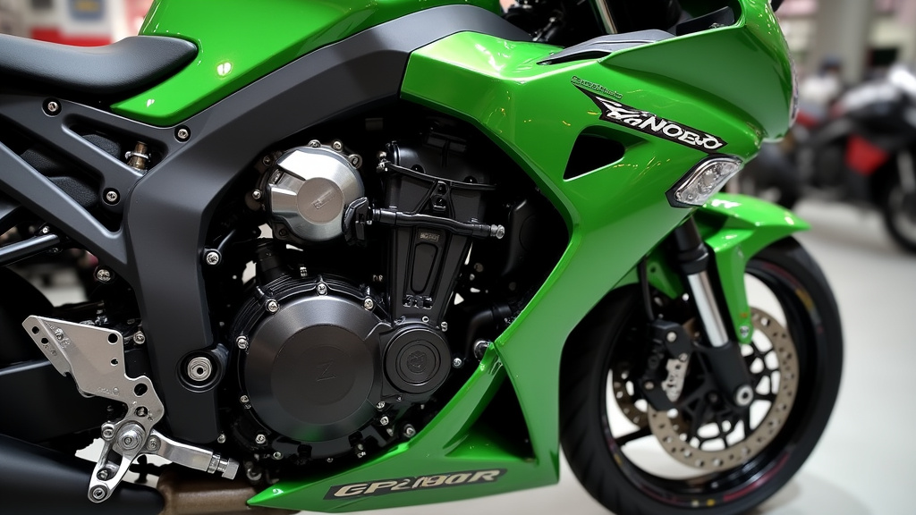 Moteur de la Kawasaki GPZ900R, montrant les détails techniques et la mention GPZ sur le carter