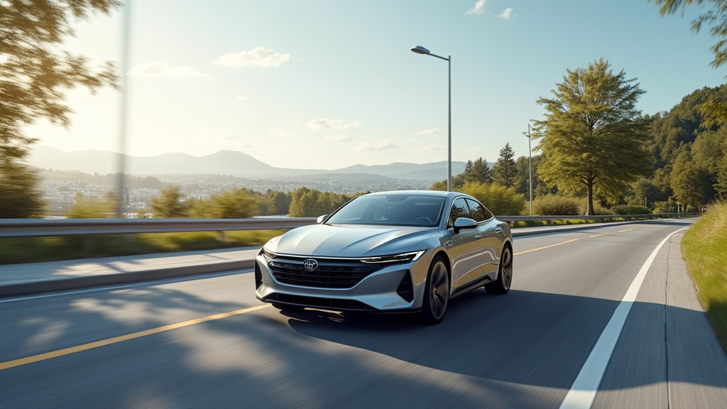 NIO ES8 en conduite sur une route moderne avec paysage urbain