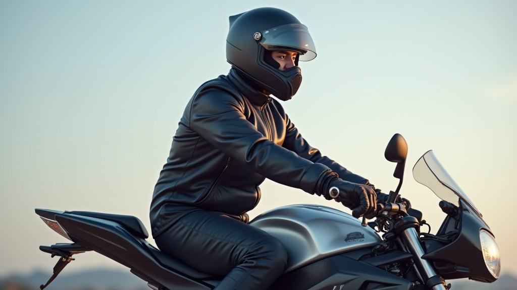 Pilote équipé d’un casque, gants, blouson et bottes de protection