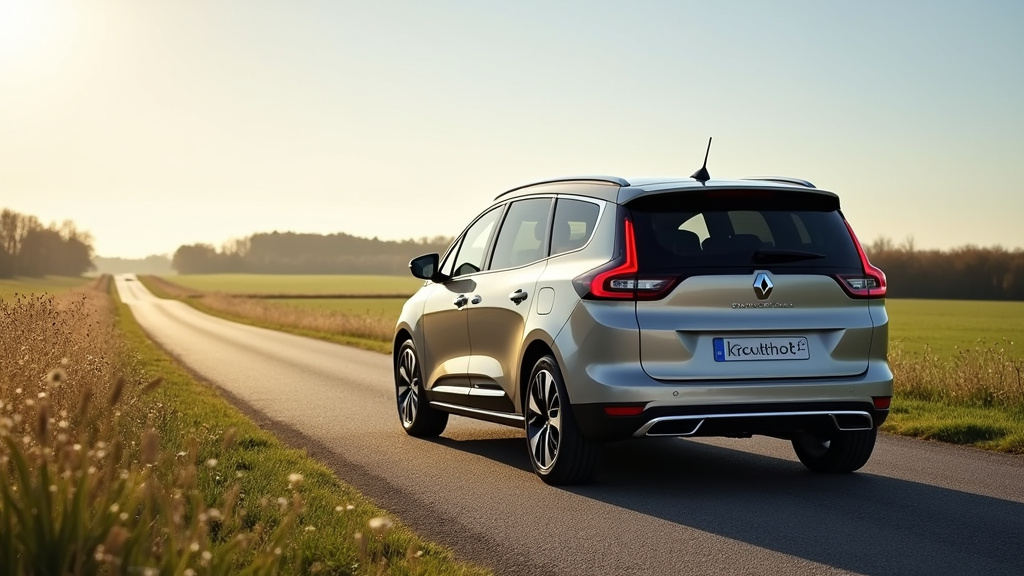 Vue latérale du Renault Grand Scenic 7 places sur une route de campagne