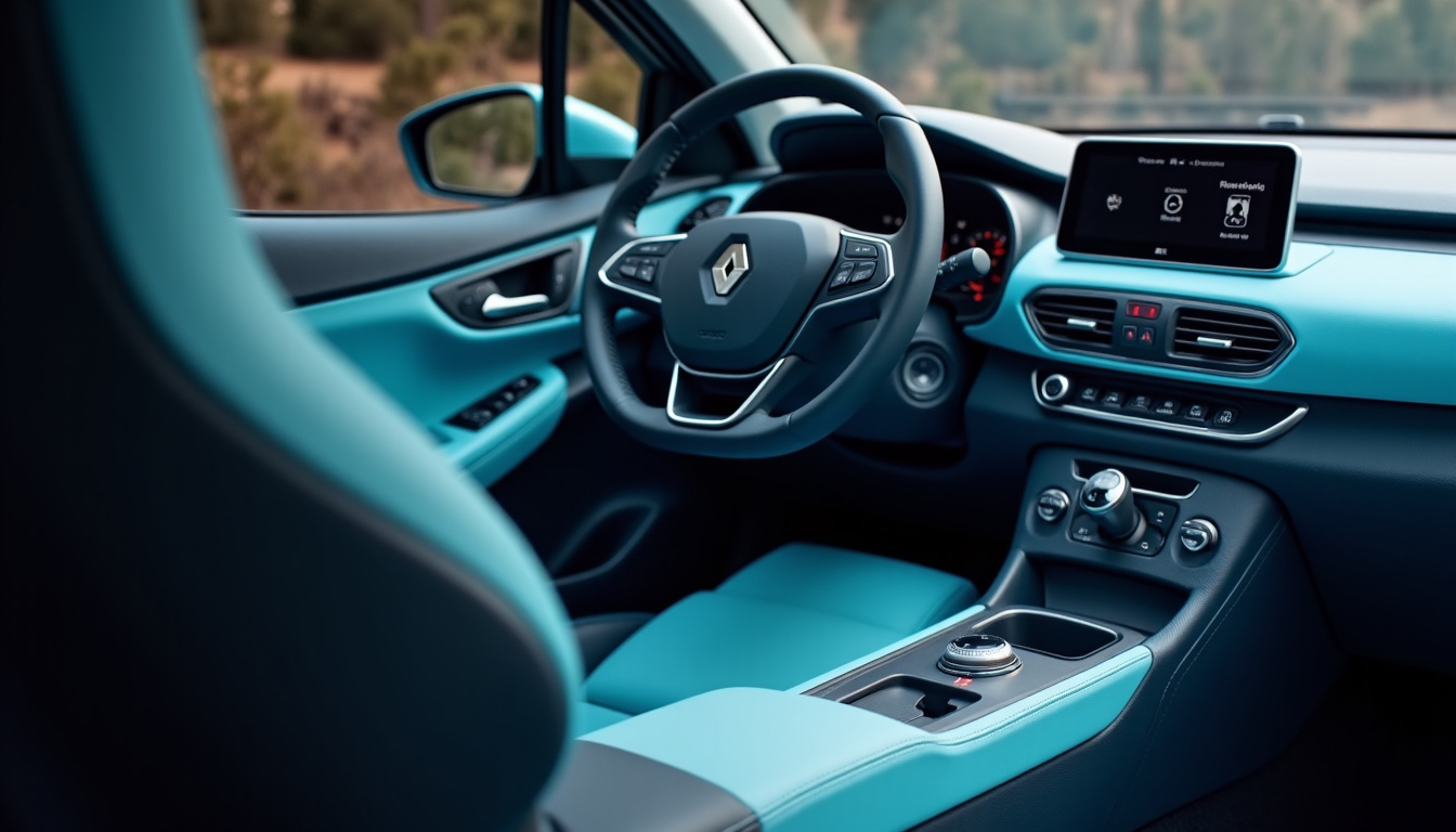 Intérieur du Renault Scenic E-Tech électrique avec console centrale mobile et habitacle lumineux