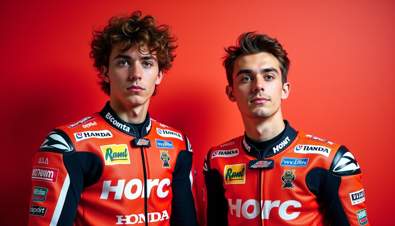 Joan Mir et Luca Marini en tenue Honda HRC Castrol, présentés lors de la conférence de presse 2026