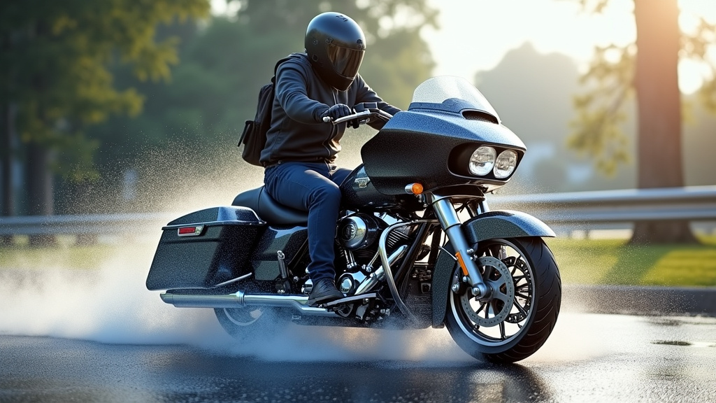 Lavage et entretien d’un tour de cou moto, étendu à l’air libre