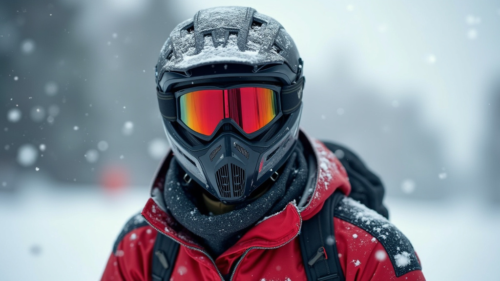 Motard portant une cagoule et un masque moto dans des conditions hivernales