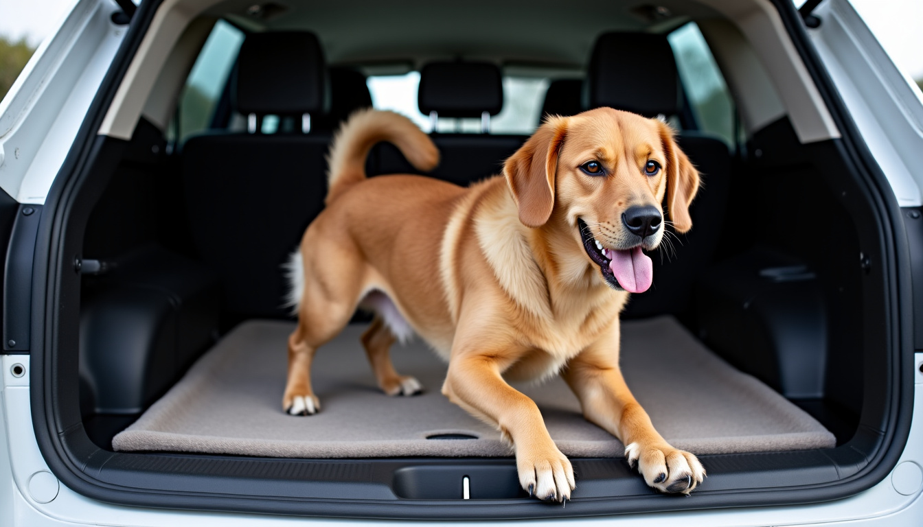 Rampes pliantes pour chien en position dépliée, fixée au coffre d