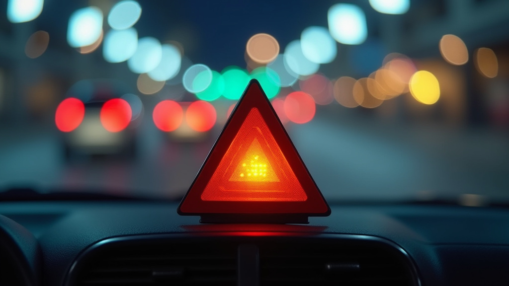 Tableau de bord de voiture avec voyant triangle orange allumé