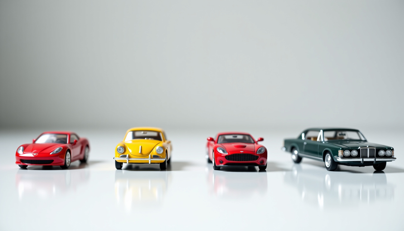 Comparaison visuelle des différentes échelles de maquettes de voitures: 1/43, 1/24, 1/18 et 1/12