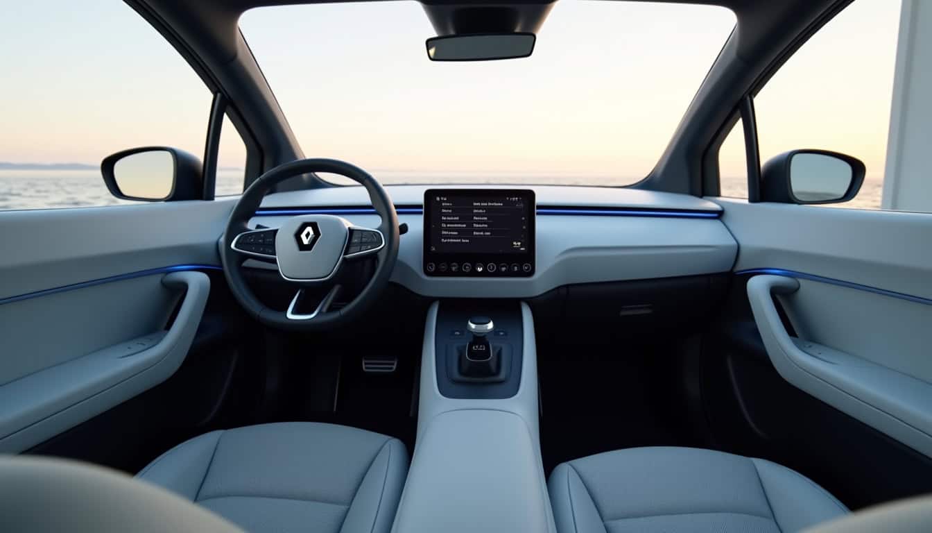 Intérieur du Renault Scénic E-Tech électrique montrant le double écran central et l