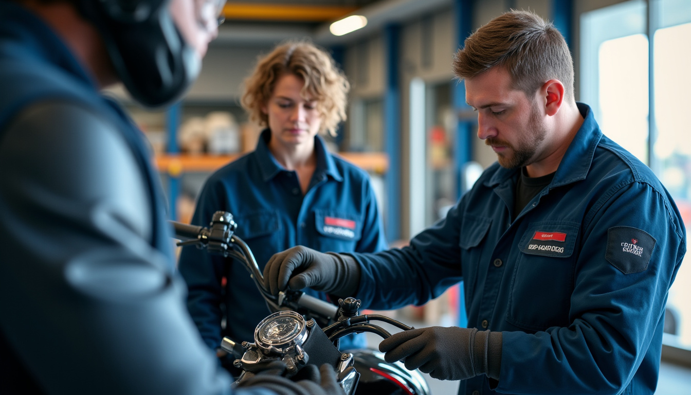 Mécanicien inspectant une moto lors d