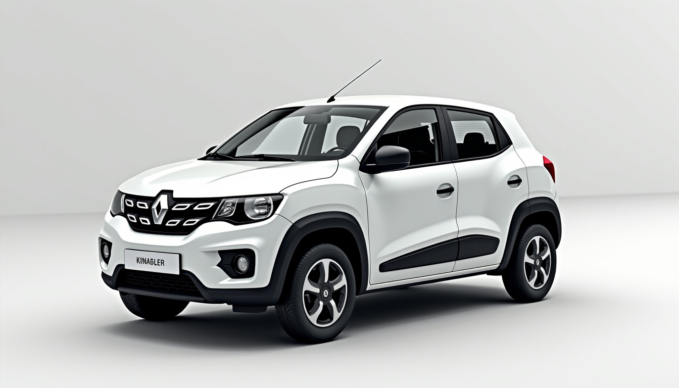 Renault Kwid en couleur blanc neige, avec calandre noire, jantes 14 pouces et protections de carrosserie en couleur contrastée, vue de face