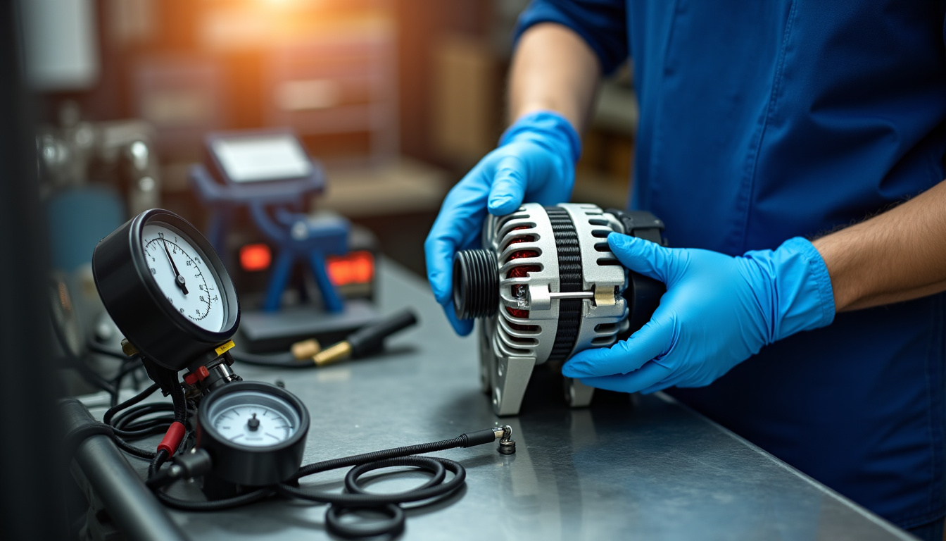 Technicien en train de tester un alternateur reconditionné sur un banc d’essai