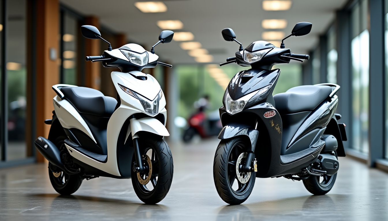 Comparaison visuelle entre une moto 125 cc neuve en concession et une moto d