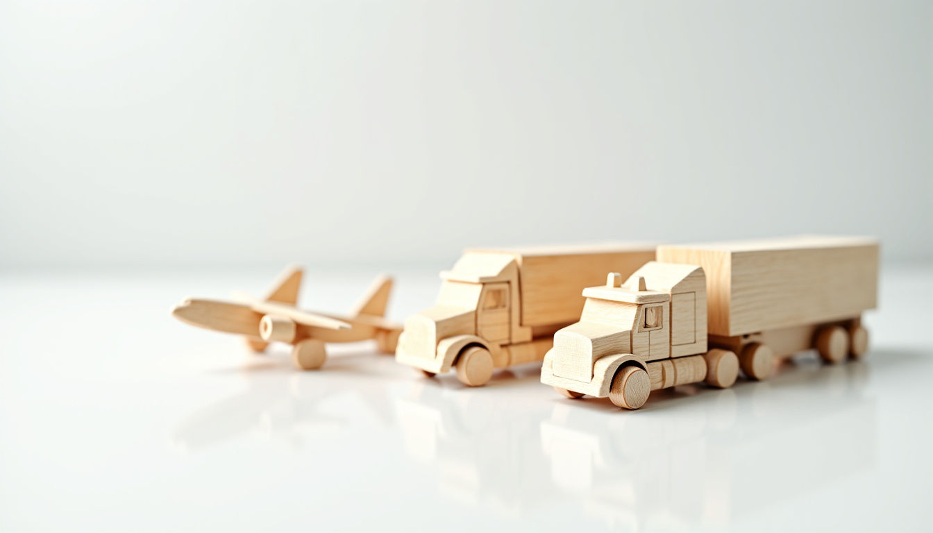 Différents modes de transport représentés: camion, avion et bateau