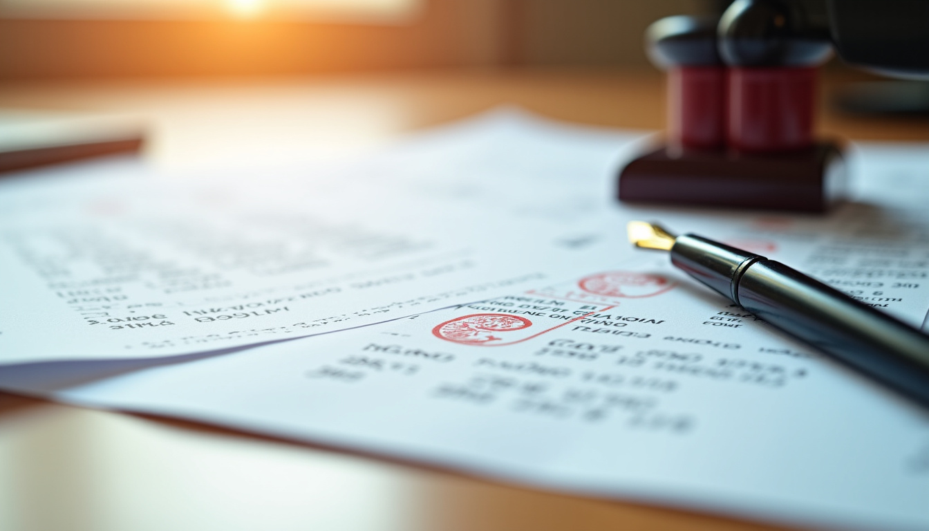 Documents de transport routier étalés sur une table de travail avec stylo et tampon