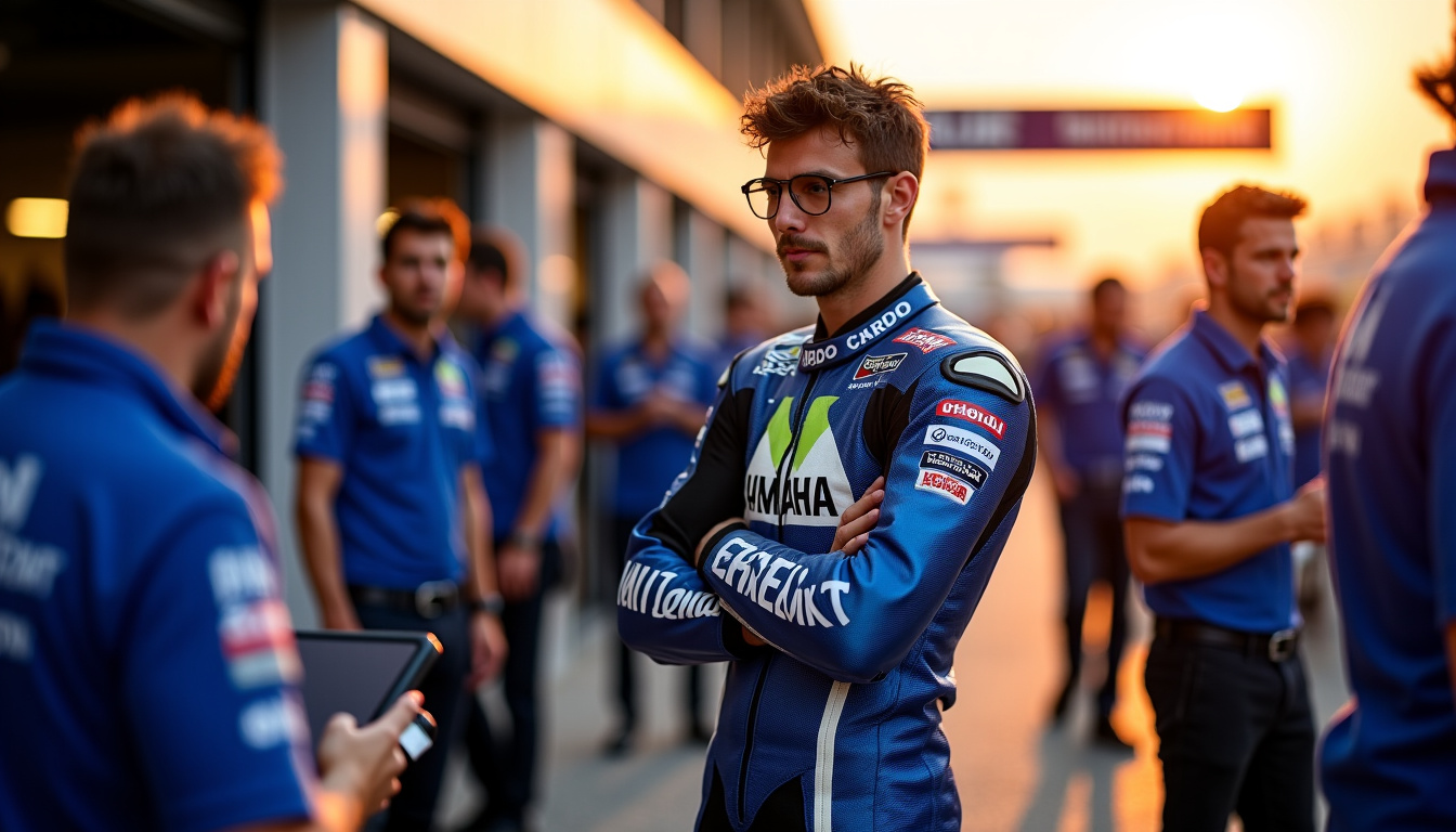 Fabio Quartararo entouré de son équipe technique lors d