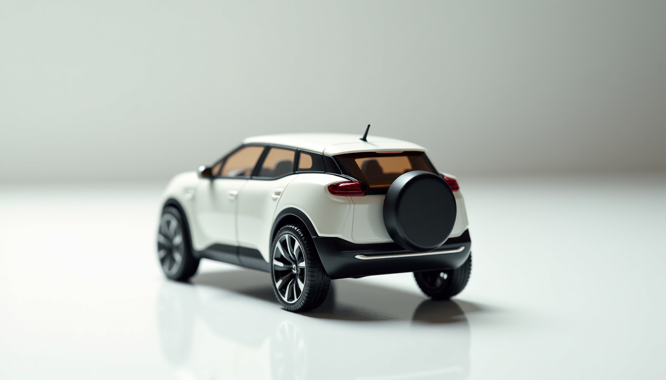 Maquette du projet Peugeot 1008 de 2008 avec design doux et roue de secours sur le hayon