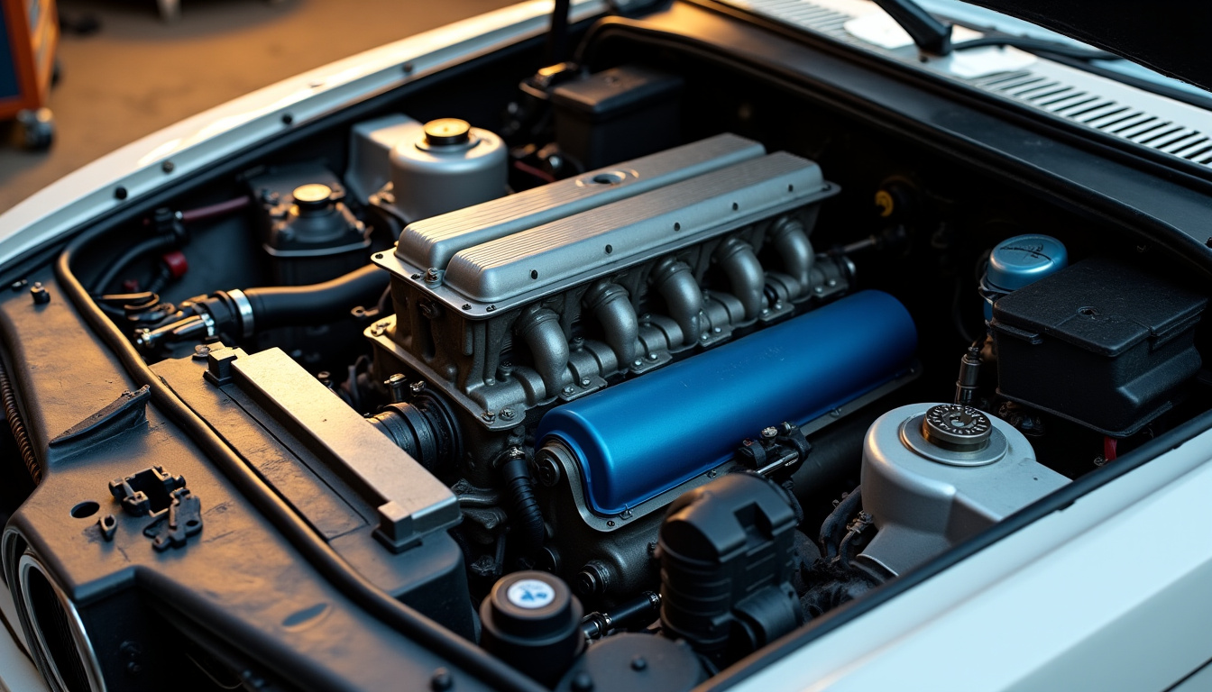 Moteur BMW M50 ancienne génération monté dans un véhicule de collection