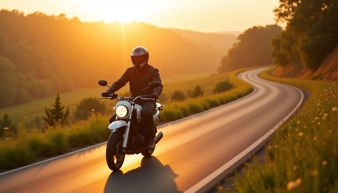 Moto 50 cc supermotard en train de rouler sur une route secondaire