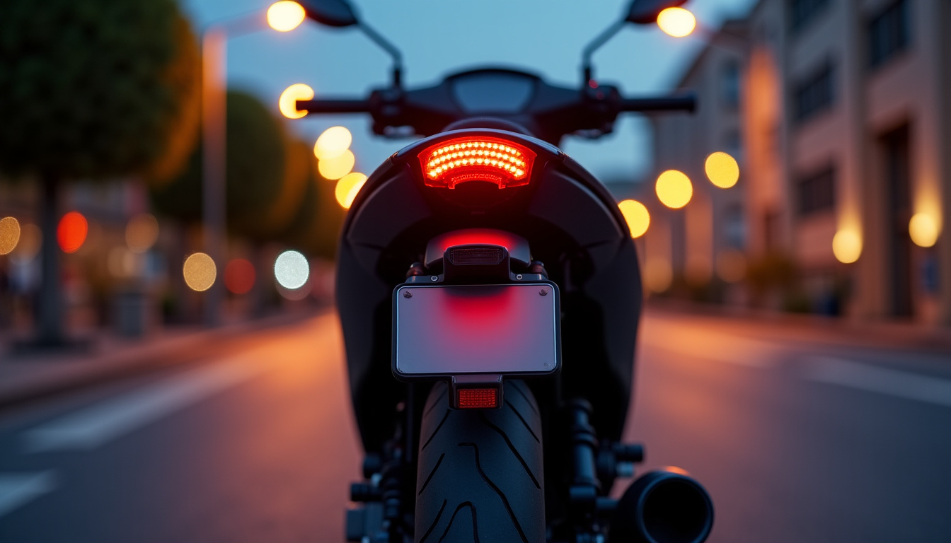 Moto avec catadioptre correctement installé sous la plaque d’immatriculation