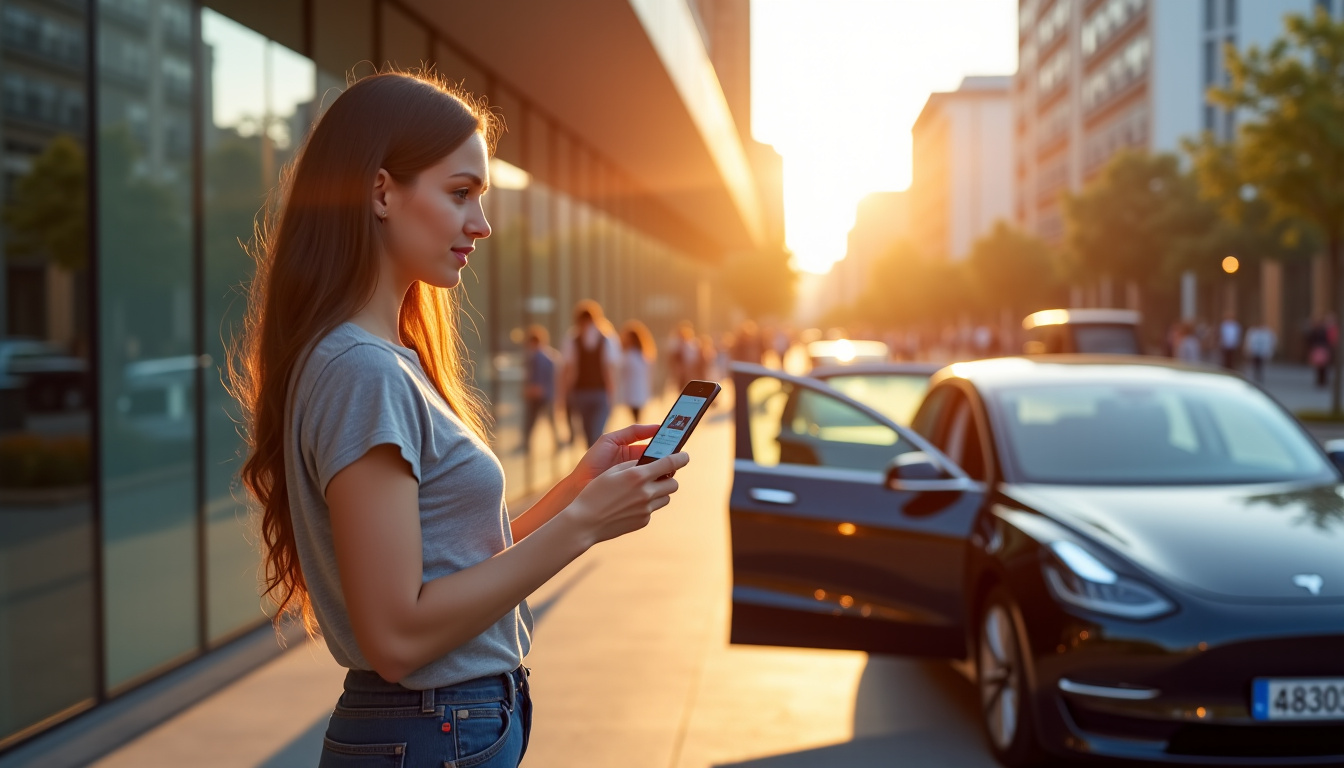Personne utilisant une application mobile pour louer une voiture entre particuliers en 2026