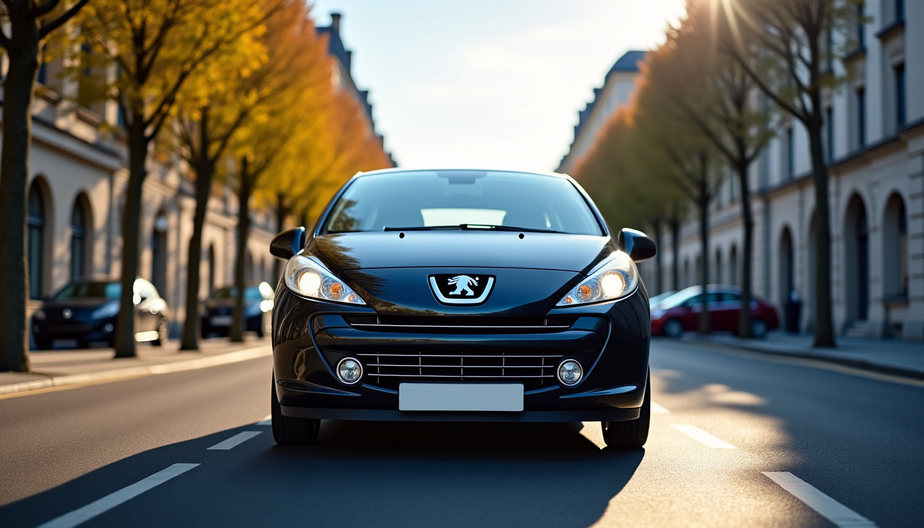 Peugeot 207 automatique vue de face sur une route urbaine