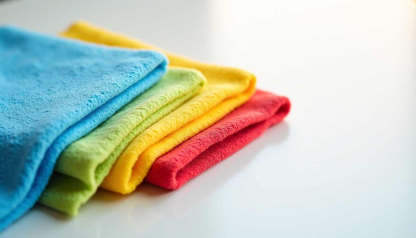 Présentation de différentes microfibres de couleur codées pour chaque usage spécifique