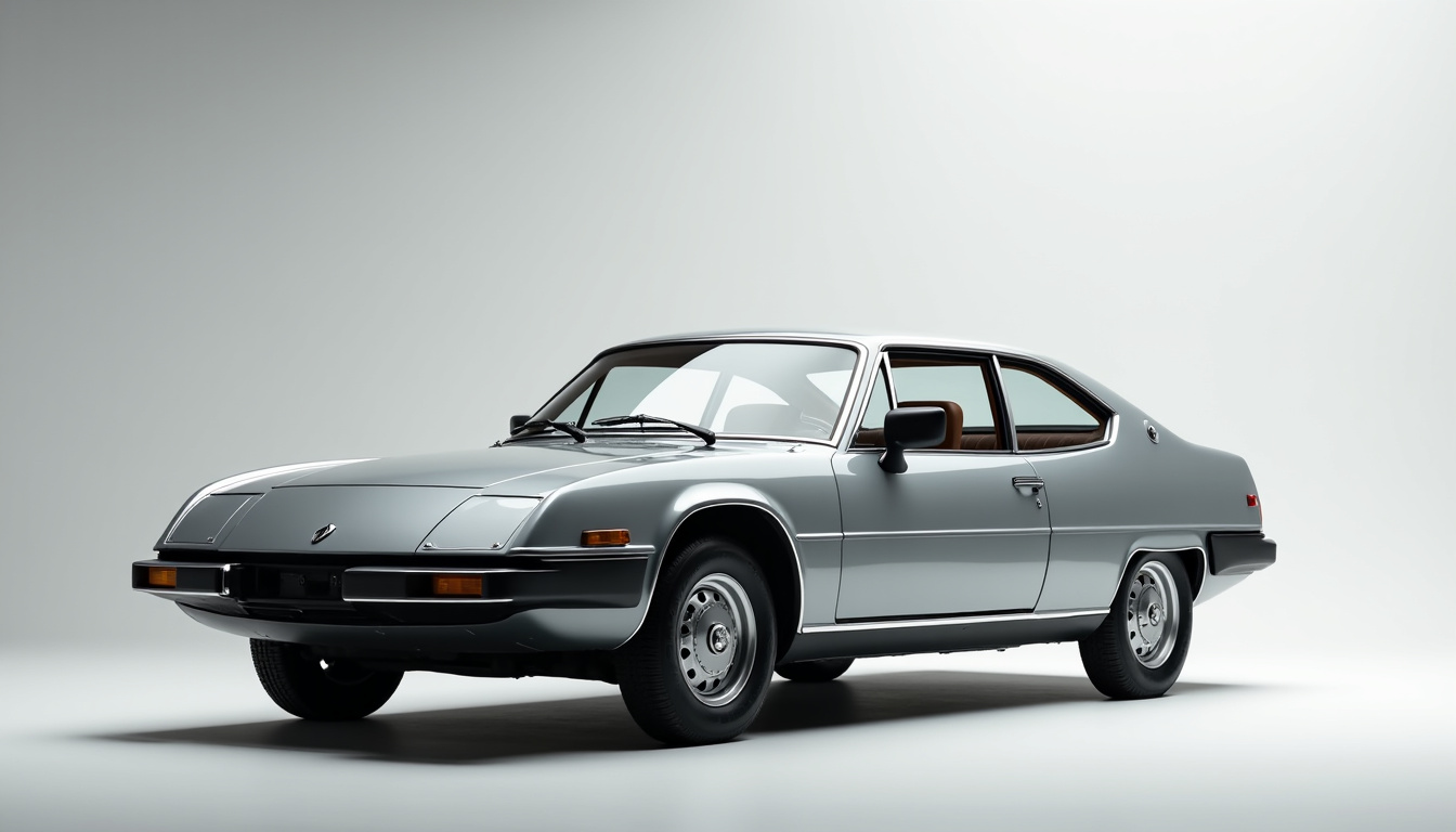 Renault Fuego terminée présentée sur un fond neutre, mettant en valeur son design élégant