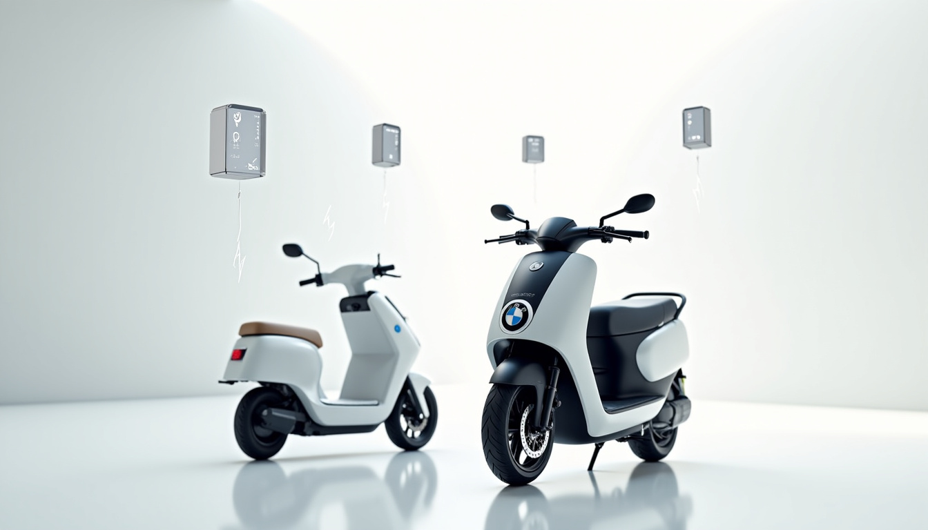 Tableau comparatif visuel entre le BMW CE 02 et le CE 04, mettant en évidence leurs différences de taille, autonomie et équipements