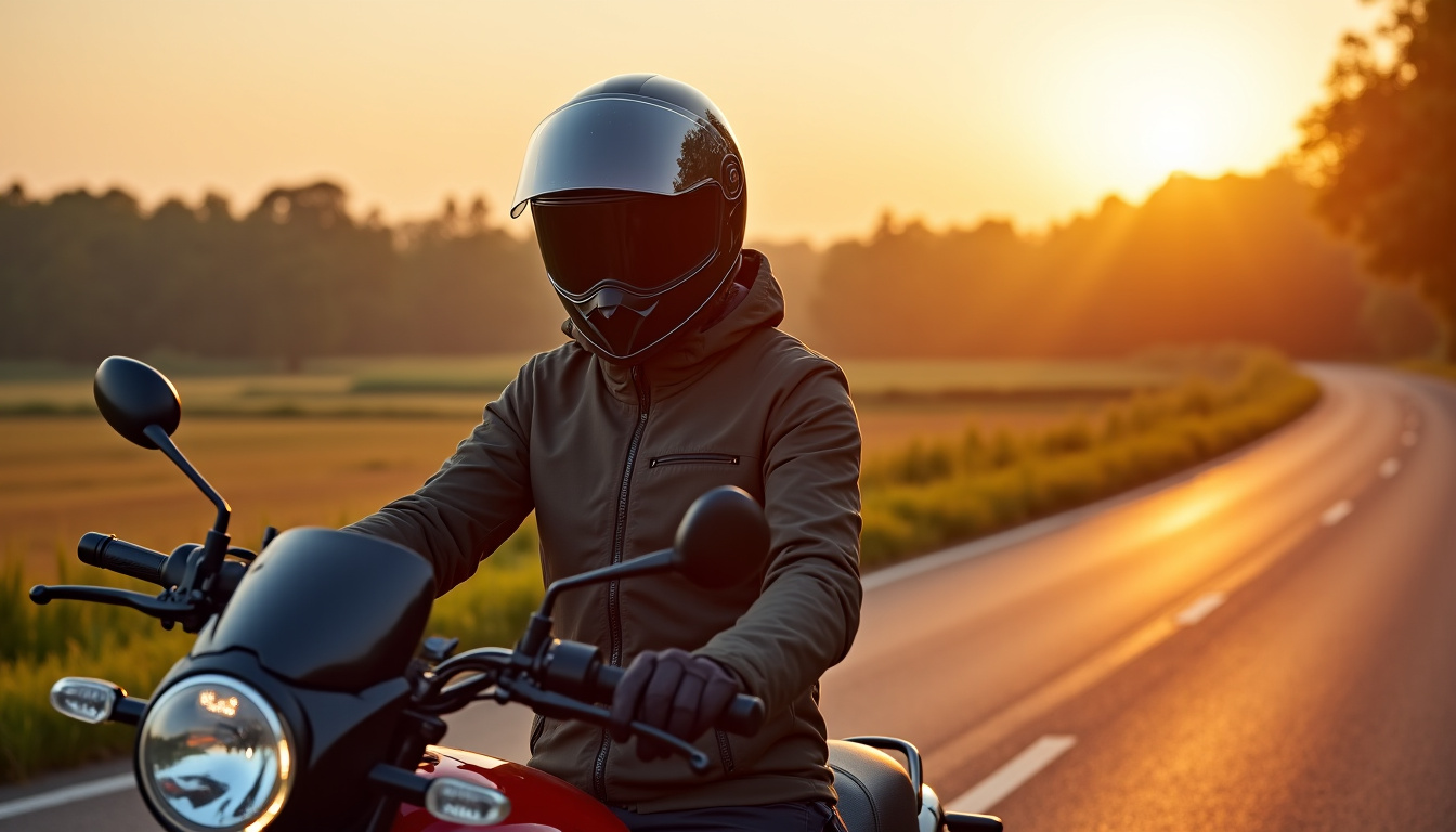 Un motard équipé d’un casque, d