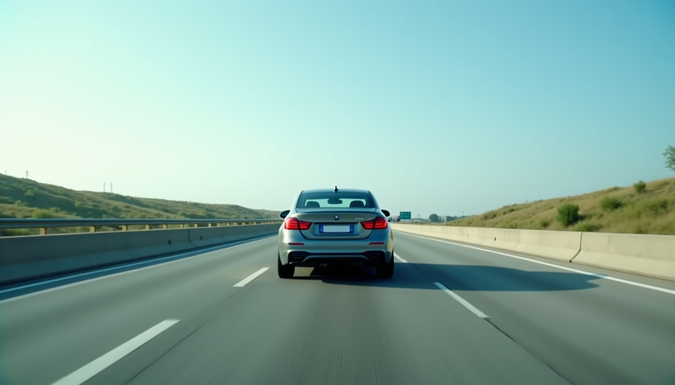 Voiture diesel roulant sur une autoroute à vitesse stabilisée