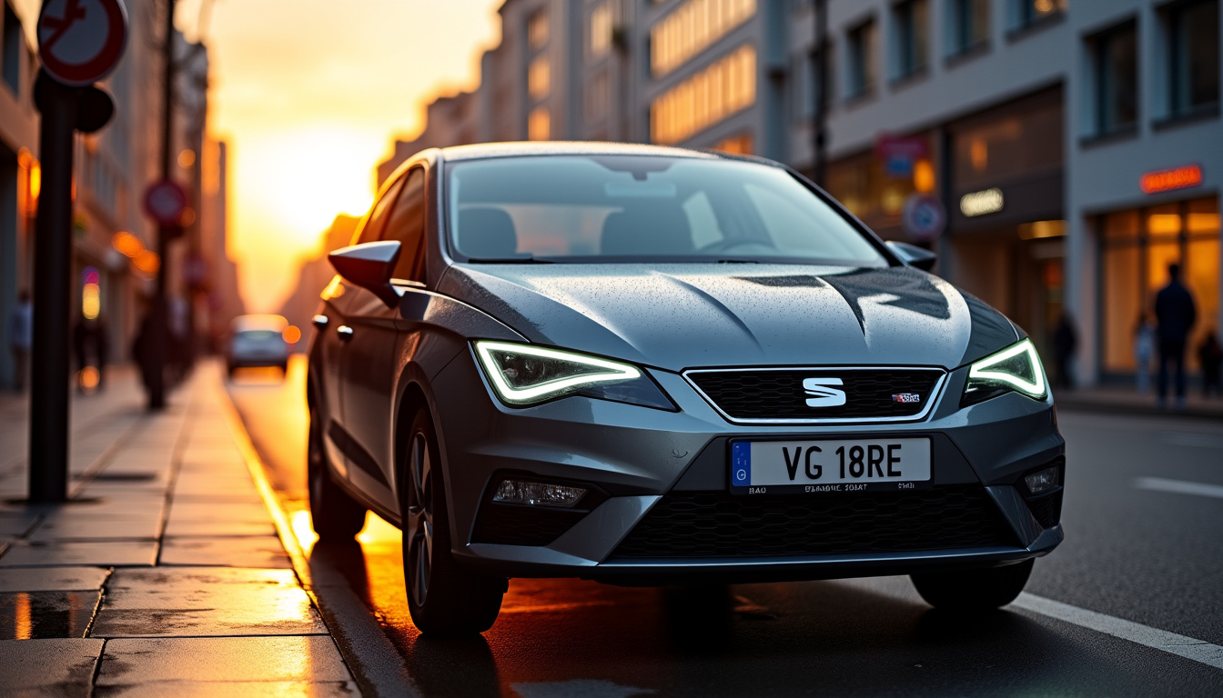 Vue extérieure de la Seat Ibiza 2026 sur fond urbain, mettant en valeur ses lignes dynamiques et son look sportif