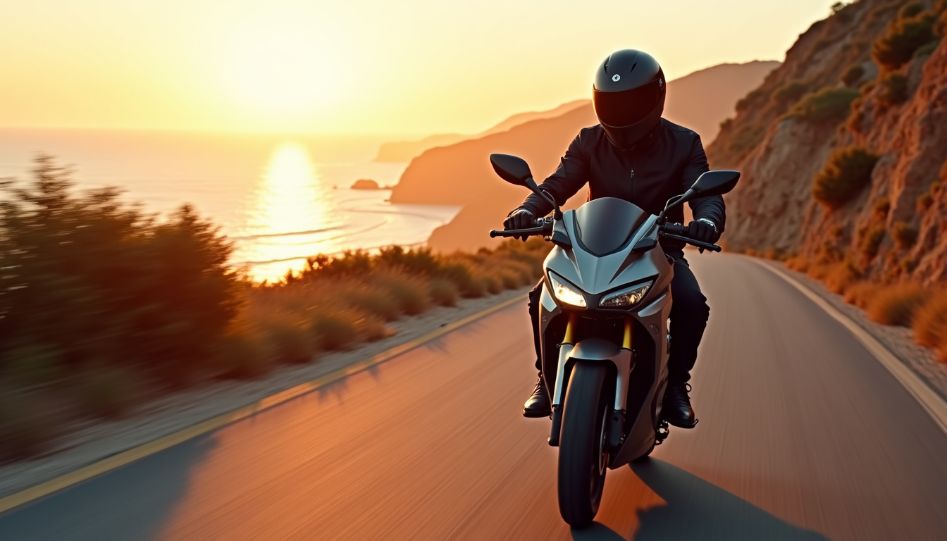 Conducteur effectuant un essai routier sur une moto 125cc