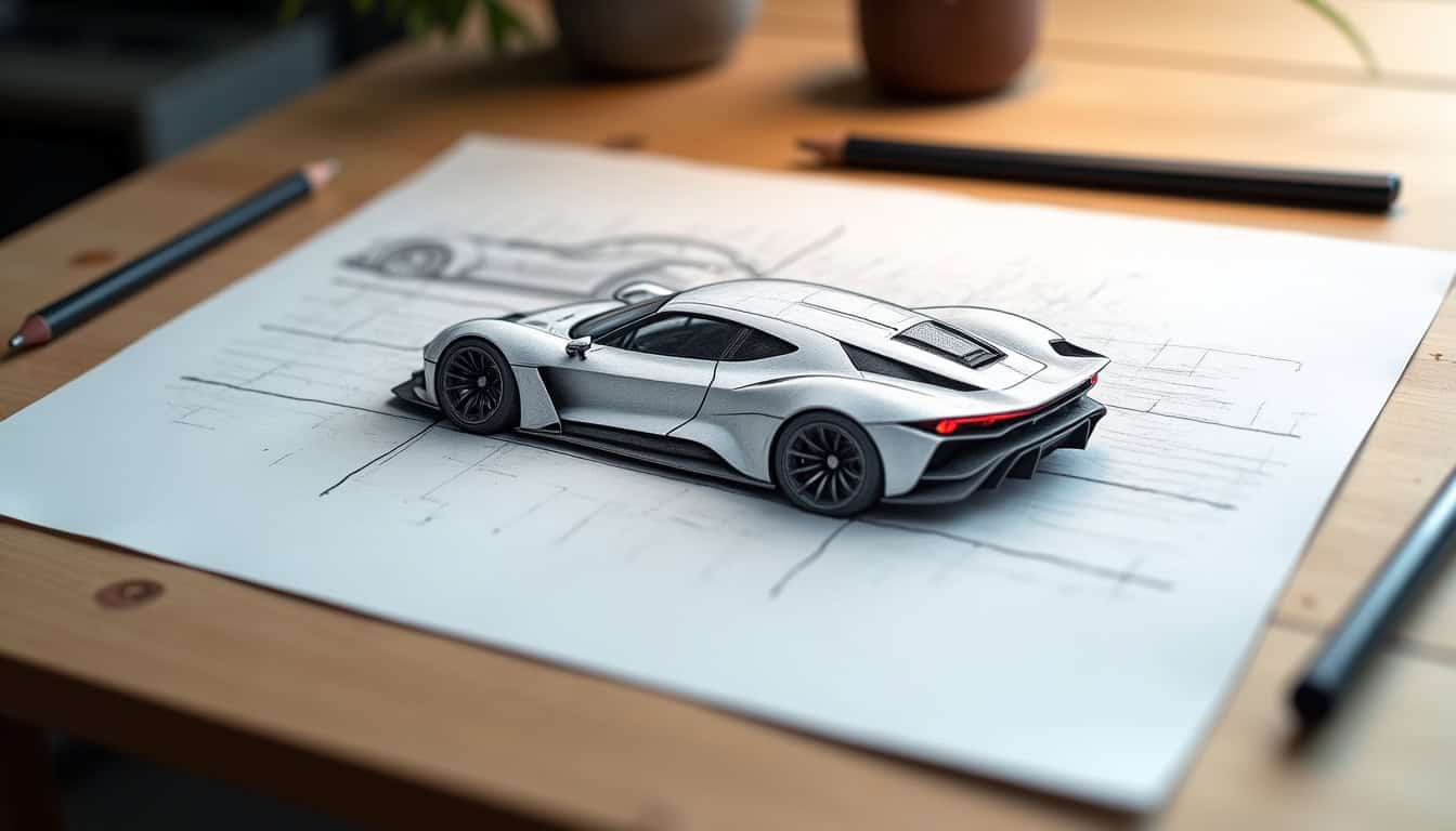 Illustration des étapes clés pour dessiner une voiture de course de manière réaliste