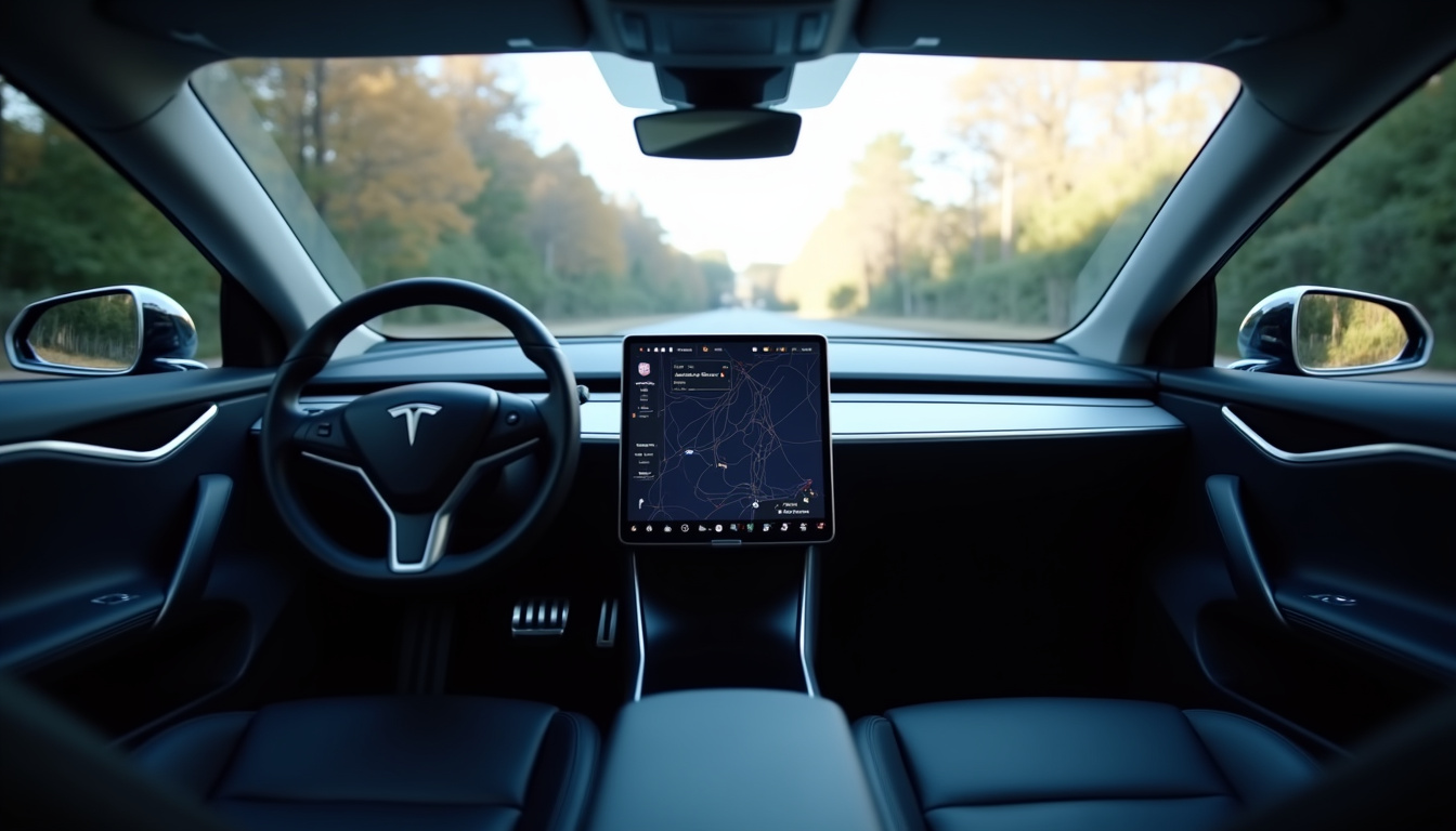 Intérieur de la Tesla Model S première génération avec grand écran tactile