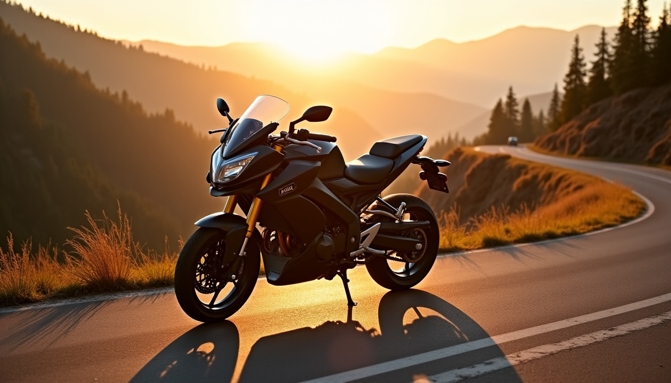 Moto 125cc prête à partir sur une route sinueuse