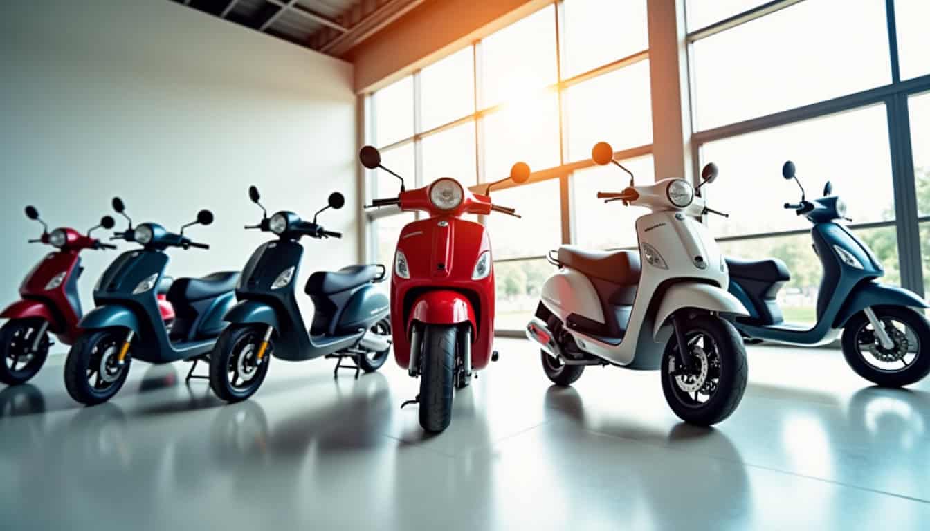 Sélection de motos 50cc exposées dans un concessionnaire
