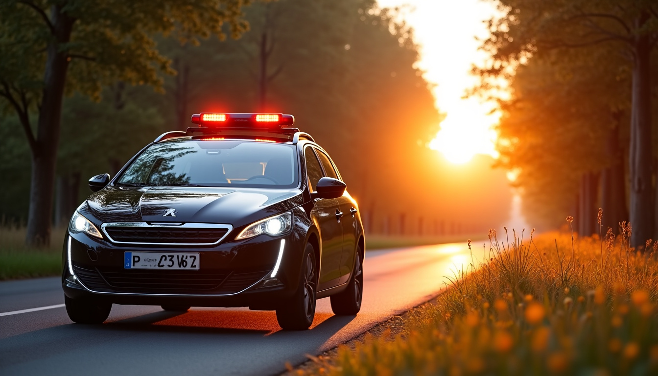 Voiture radar privée Peugeot 308 en service sur une départementale