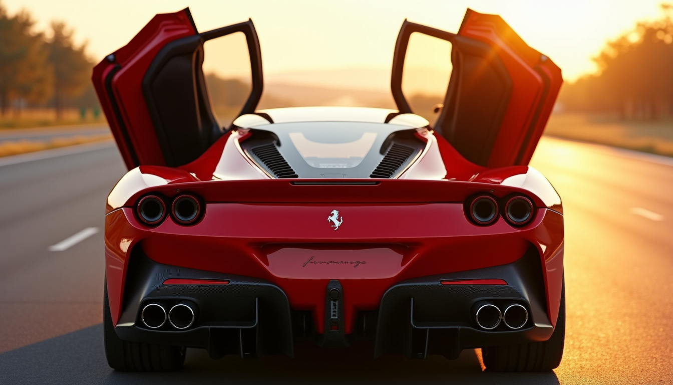 Vue arrière de la Ferrari Purosangue mettant en valeur les lignes du hayon et les portes antagonistes