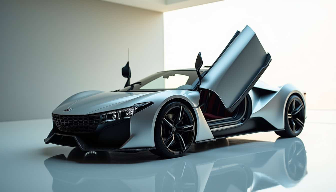 Vue latérale de la W Motors Lykan HyperSport montrant les lignes agressives, les portes dièdres inversées et les phares incrustés de diamants