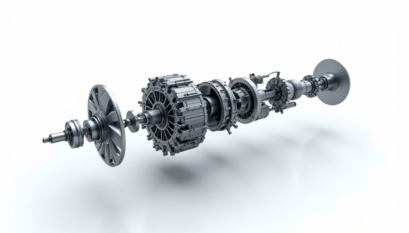 Bloc moteur du Renault Austral restylé avec le système hybride E-Tech en vue éclatée
