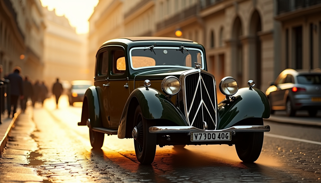 Citroën Traction Avant modèle 7A de 1934 sur une chaussée parisienne