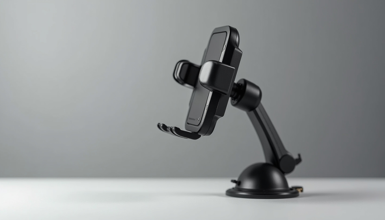 Support téléphone voiture à ventouse réglable, montrant un ajustement précis de l'angle de vue