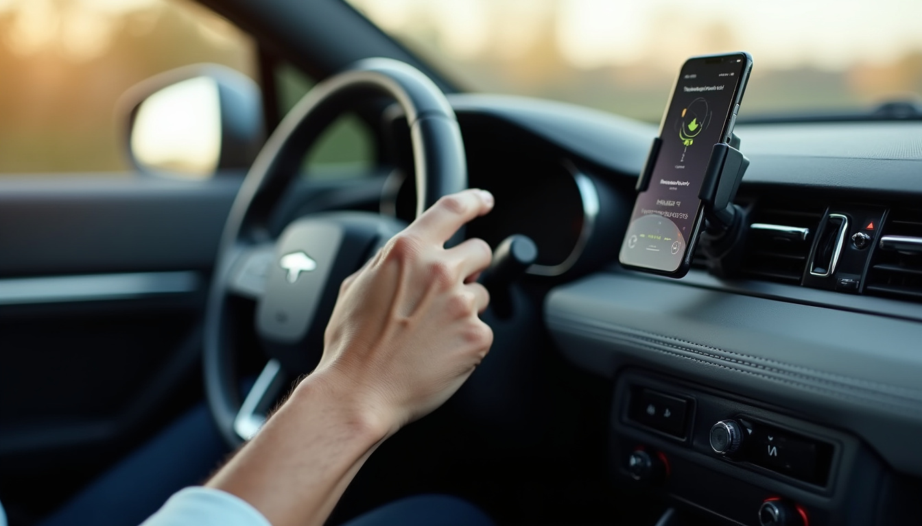 Support téléphone voiture fixé sur une grille d'aération, positionné à portée de main du conducteur
