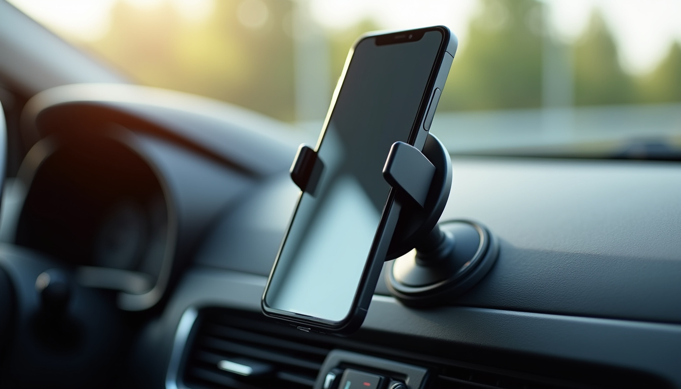 Support téléphone voiture magnétique compatible MagSafe, montrant un iPhone bien fixé sans coque