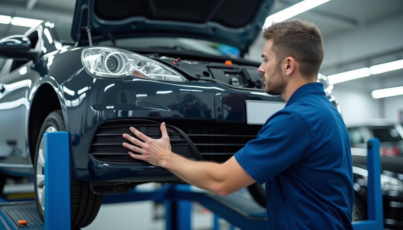 Technicien en train d’inspecter le système hybride d’une Peugeot 308 dans un atelier agréé
